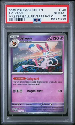 2025 POKEMON PRE EN-PRISMATIC EVOLUTIONS MASTER BALL REVERSE HOLO SYLVEON PSA 10 - Image 1