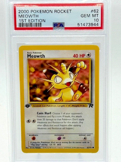 2000 POKEMON TEAM ROCKET 62/82 MEOWTH 1ST EDITION PSA 10 GEM MINT - Image 1