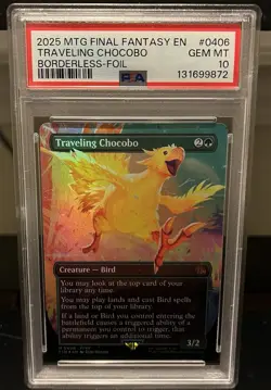 Final Fantasy MTG Traveling Chocobo Borderless Foil PSA 10 Gem Mint - Image 1