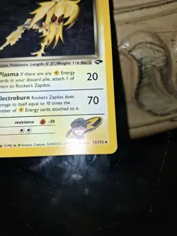 🔥Pokemon TCG 2000 Rocket's Zapdos 15/132 Gym Challenge Holo - Image 3