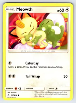 Meowth 147/214 2019 S&M Unbroken Bonds Pokemon Card TCG Non Holo Common - Nm/Vlp - Image 1