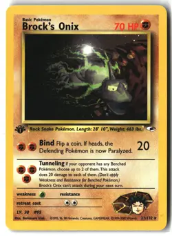 Brock's Onix ⭐ 21/132 1st Edition WOTC Rare Gym Heroes 2000 Pokemon NM - Image 1