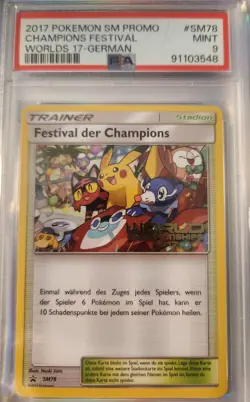 2017 Pokemon GERMAN World Championships Festival of Champions SM78 PSA 9 MINT - Image 1
