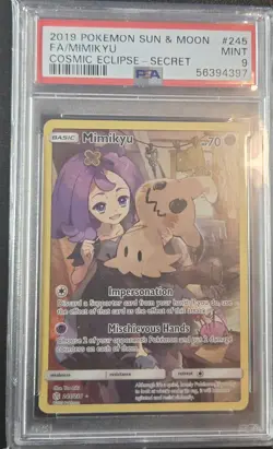 2019 POKEMON SUN & MOON COSMIC ECLIPSE SECRET #245 FULL ART/MIMIKYU PSA 9 - Image 1
