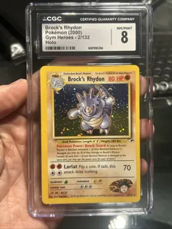 CGC 8 Brock's Rhydon 2000 Gym Heroes 2/132 Holo SWIRL Pokemon TCG - Image 1