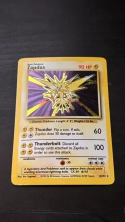 Pokemon TCG Zapdos Base Set Holo Unlimited Rare Card 16/102 LP Condition - Image 1