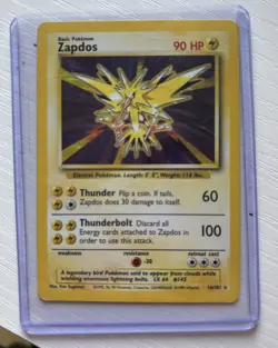 Pokemon TCG Zapdos Base Set Holo Unlimited Rare Card 16/102 LP Condition - Image 1