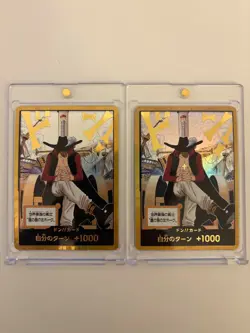 DON!! Cards Mihawk (Gold) JAPANESE The Azure Sea's Seven Foil (2 CARDS) - Image 1