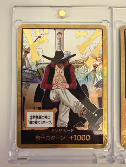 DON!! Cards Mihawk (Gold) JAPANESE The Azure Sea's Seven Foil (2 CARDS) - Image 4