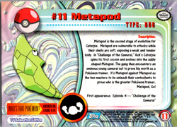 1999 Topps Pokemon Series 1 - Metapod #11 Blue Logo Non Holo - Image 2