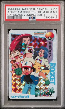 1998 POKEMON JPN BANDAI CARDDASS VENDING SER 4 ASH VS TEAM ROCKET-PRISM PSA 10 - Image 1