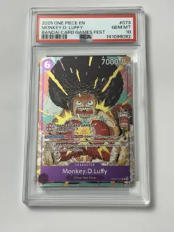 2025 One Piece EN #073 Monkey D Luffy Gem MT BANDAI Card Games Fest Promo PSA 10 - Image 1