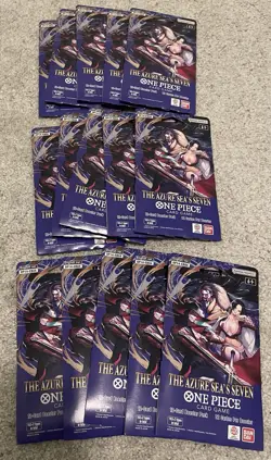 One Piece OP-14 The Azure Sea’s Seven Sleeved Booster Pack Sealed Lot Of 15 - Image 1