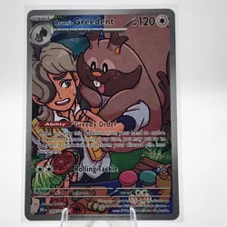 Pokemon TCG Arven's Greedent Holo Card 205/182 Sv10: Destined Rivals NM - Image 1