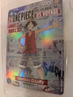 OP TCG Monkey D. Luffy US Voyage College Basketball Promo Card SEALED IN HAND - Image 2
