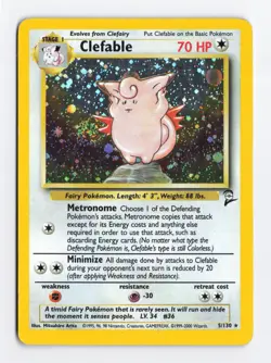Clefable 005/130 Holo Rare SWIRL Base Set 2 Pokemon Card HP - Image 1