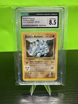 2000 POKEMON GYM CHALLENGE - 1ST EDITION #65/132 BLAINE'S RHYHORN CGC 8.5 - Image 1