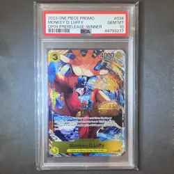 Monkey D. Luffy Winner P-036 OP04 Pre-Release Promo One Piece Card PSA 10 - Image 1