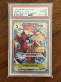 Monkey D. Luffy Winner P-036 OP04 Pre-Release Promo One Piece Card PSA 10 - Image 1