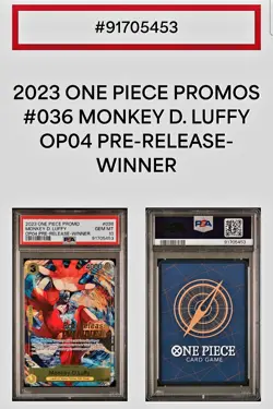 2023 MONKEY D. LUFFY Winner P-036 OP04 Pre-Release Promo One Piece PSA 10 GEM MT - Image 3