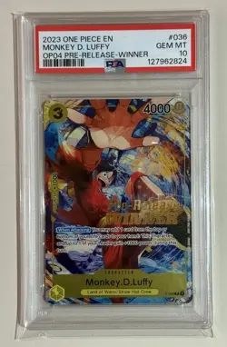 Monkey D. Luffy Winner P-036 OP04 Pre- Release Promo One Piece Card PSA 10 - Image 1
