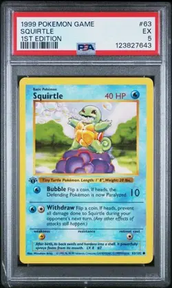 Vintage 1999 Pokemon Base Set 1st Edition Shadowless Squirtle 63/102 PSA 5 63 - Image 1