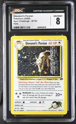 CGC 8 Giovanni's Persian 8/132 Holo Gym Challenge Pokemon Card - Image 1