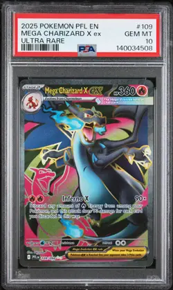 2025 POKEMON PFL EN-PHANTASMAL FLAMES ULTRA RARE #109 MEGA CHARIZARD X EX PSA 10 - Image 1