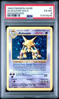 PSA 6 EX-MT Pokemon Alakazam Base Set Shadowless Holo 1/102 - Image 1