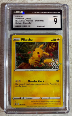 2022 Pokemon Holiday Calendar Pikachu SWSH153 Black Star Promo - CGC 9 MINT - Image 1