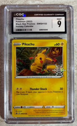 2022 Pokemon Holiday Calendar Pikachu SWSH153 Black Star Promo - CGC 9 MINT - Image 2