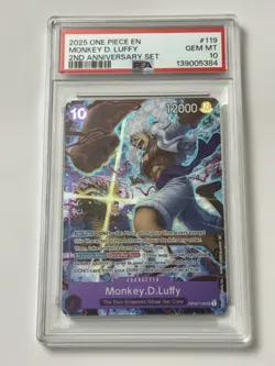 2025 ONE PIECE MONKEY D. LUFFY ENGLISH VERSION 2ND ANNIVERSARY SET #119 PSA 10 - Image 2