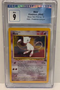 2000 POKEMON PROMO BLACK STAR POKEMON LEAGUE #9 MEW-HOLO CGC 9 *SWIRL* - Image 1
