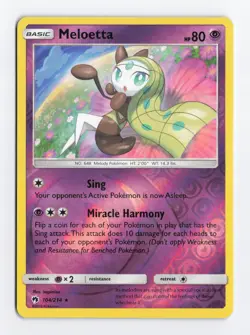 Meloetta 104/214 Reverse Holo Rare SM - Lost Thunder Pokemon Card LP/NM - Image 1