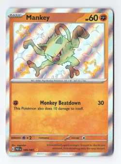 Mankey 157/091 Paldean Fates Baby Shiny Holo Rare Pokemon Card TCG NM - Image 1