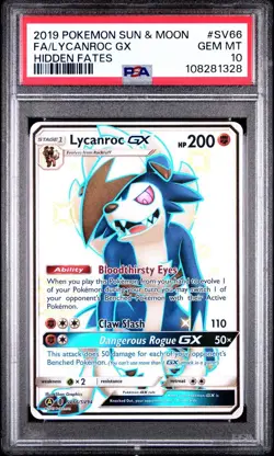 Pokemon Sun & Moon Hidden Fates #SV66 Full Art Lycanroc GX PSA 10 Card GEM MINT! - Image 1
