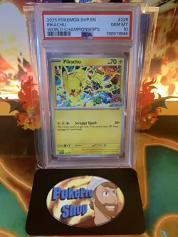 2025 Pokemon Pikachu SVP225 World Championships Black Star Promo-PSA 10 GEM MINT - Image 1