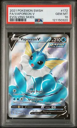 Pokemon TCG Vaporeon v Evolving Skies Holo Ultra Rare Card 172/203 PSA 10 - Image 1