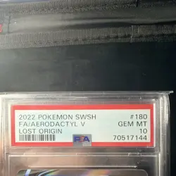 PSA 10 Gem Mint Aerodactyl V 180/196 Alternate Alt Art Lost Origin Pokemon Card - Image 3