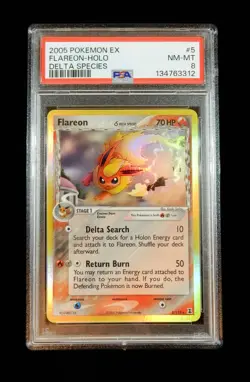 2005 Pokemon Flareon Holo EX Delta Species 5/113 PSA 8 - Image 1