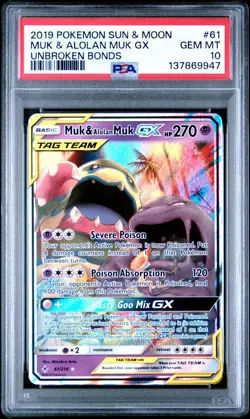 2019 POKEMON SUN & MOON UNBROKEN BONDS #61 MUK & ALOLAN MUK GX PSA 10 - Image 1