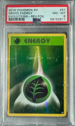 GRASS ENERGY REVERSE HOLO 91/108 PSA 8 XY EVOLUTIONS POKEMON 2016 NM-MT - Image 1