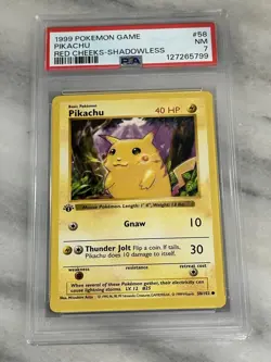 1999 POKEMON BASE SET 1ST EDITION-RED CHEEKS #58 PIKACHU PSA 7 - Image 1