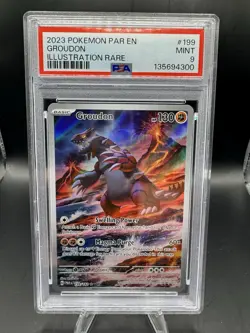 Pokemon TCG Groudon Illustration Rare Holo Card Paradox Rift 199/182 PSA 9 - Image 1