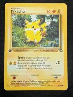 1st Edition Pikachu 60/64 Jungle Common WOTC 1999 Pokemon Card TCG - Image 1