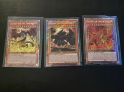 Egyptian God Cards Set Obelisk Slifer Winged Ra YuGiOh RA03 Platinum Secret LP - Image 1