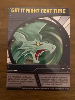 Bakugan Battle Brawlers "GET IT RIGHT NEXT TIME" Ability Card 40/48d BA331 2008 - Image 1