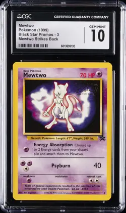 1999 POKEMON BLACK STAR PROMOS - MEWTWO STRIKES BACK #3 MEWTWO CGC 10 GEM MINT - Image 1