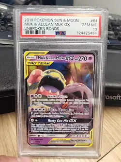 2019 POKEMON SUN & MOON Unbroken Bonds MUK & ALOLAN MUK GX #61 PSA 10 - Image 1