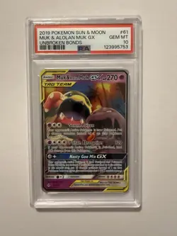 2019 POKEMON SUN & MOON UNBROKEN BONDS #61 MUK & ALOLAN MUK GX PSA 10 - Image 1